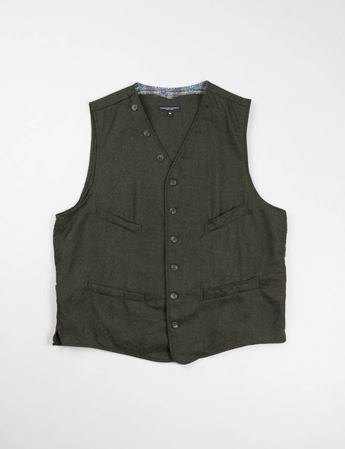 Dark Olive Worsted Wool Flannel Cinch Vest
